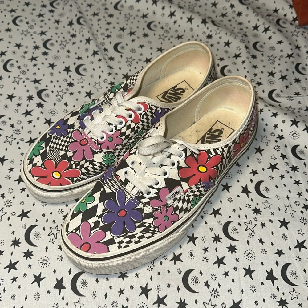 vans checkerboard flower floral printed marshmallow - Picture 2 of 5